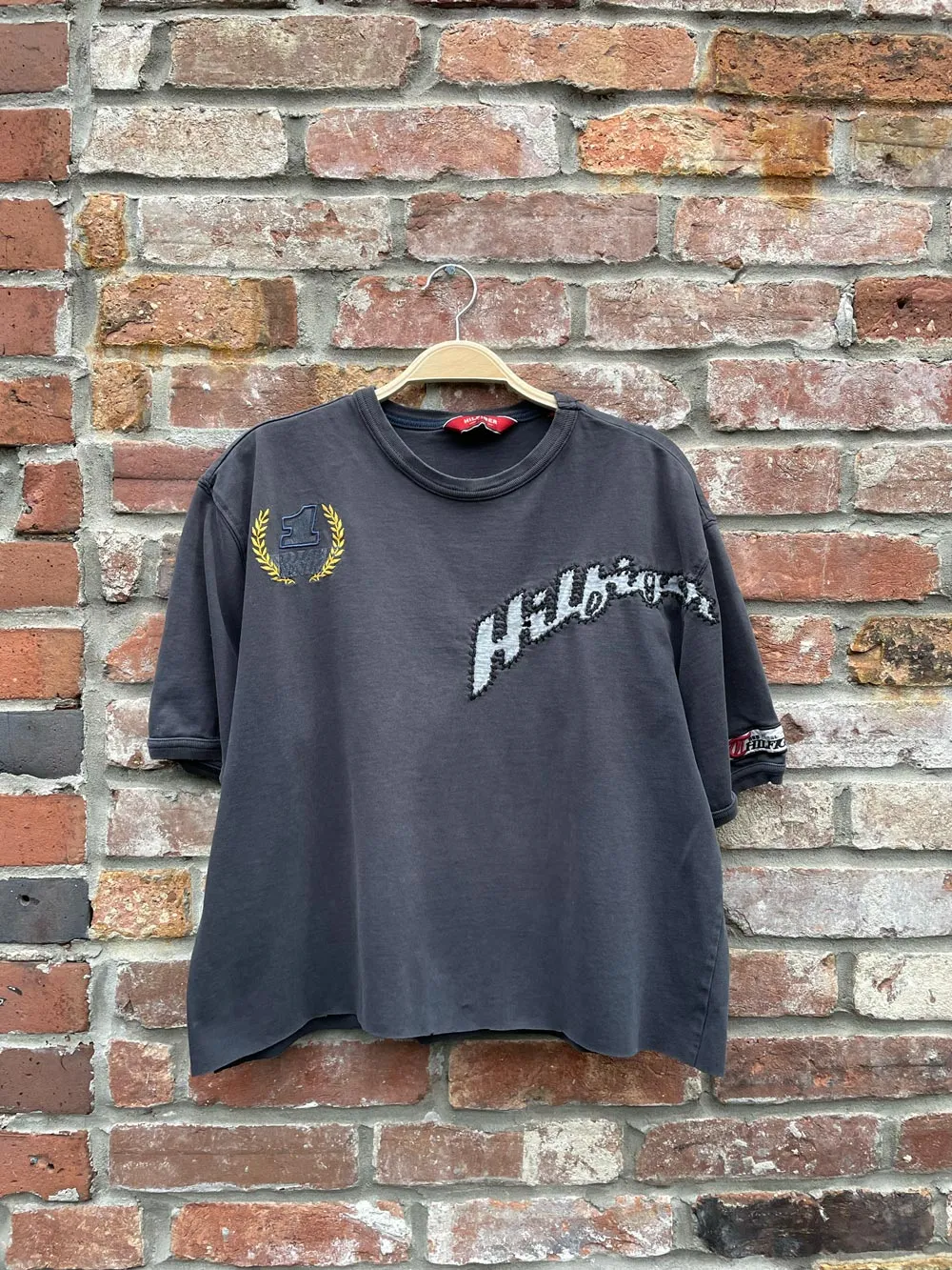 y2k tommy hilfiger embroidered crop ringer tee sold by Good Market Thrift Store