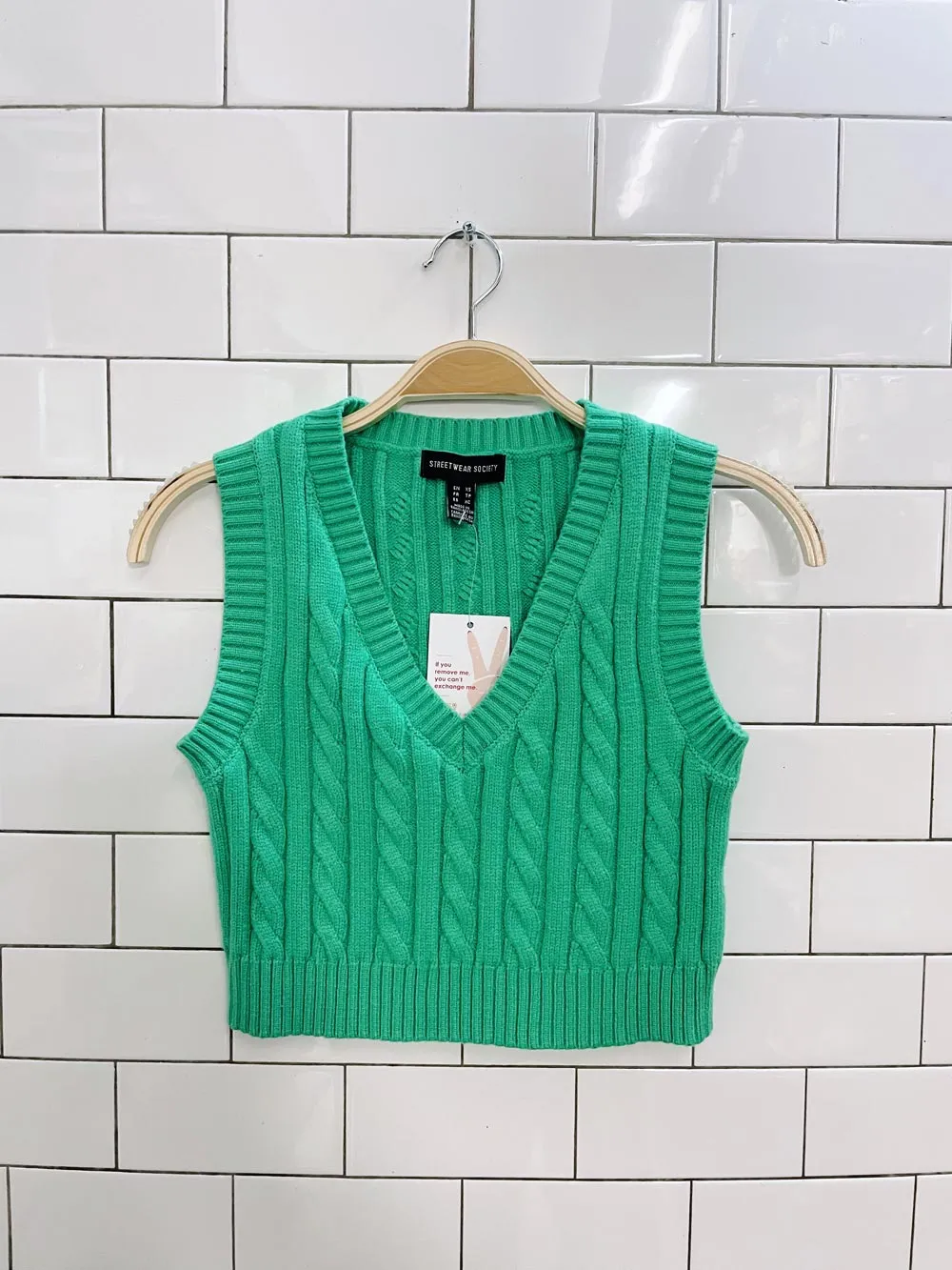 streetwear cable knit cropped knit vest sold by Good Market Thrift Store