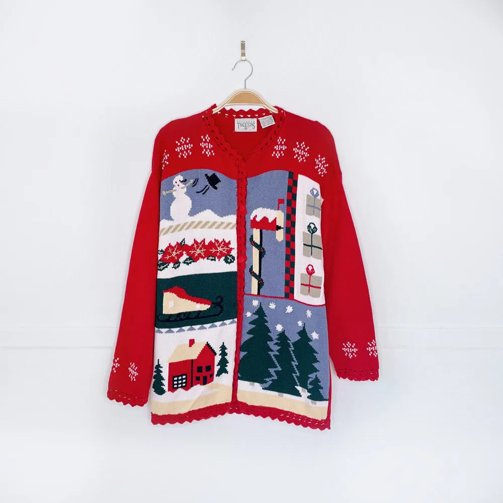 vintage northern traditions holiday patchwork knit cardigan sold by Good Market Thrift Store