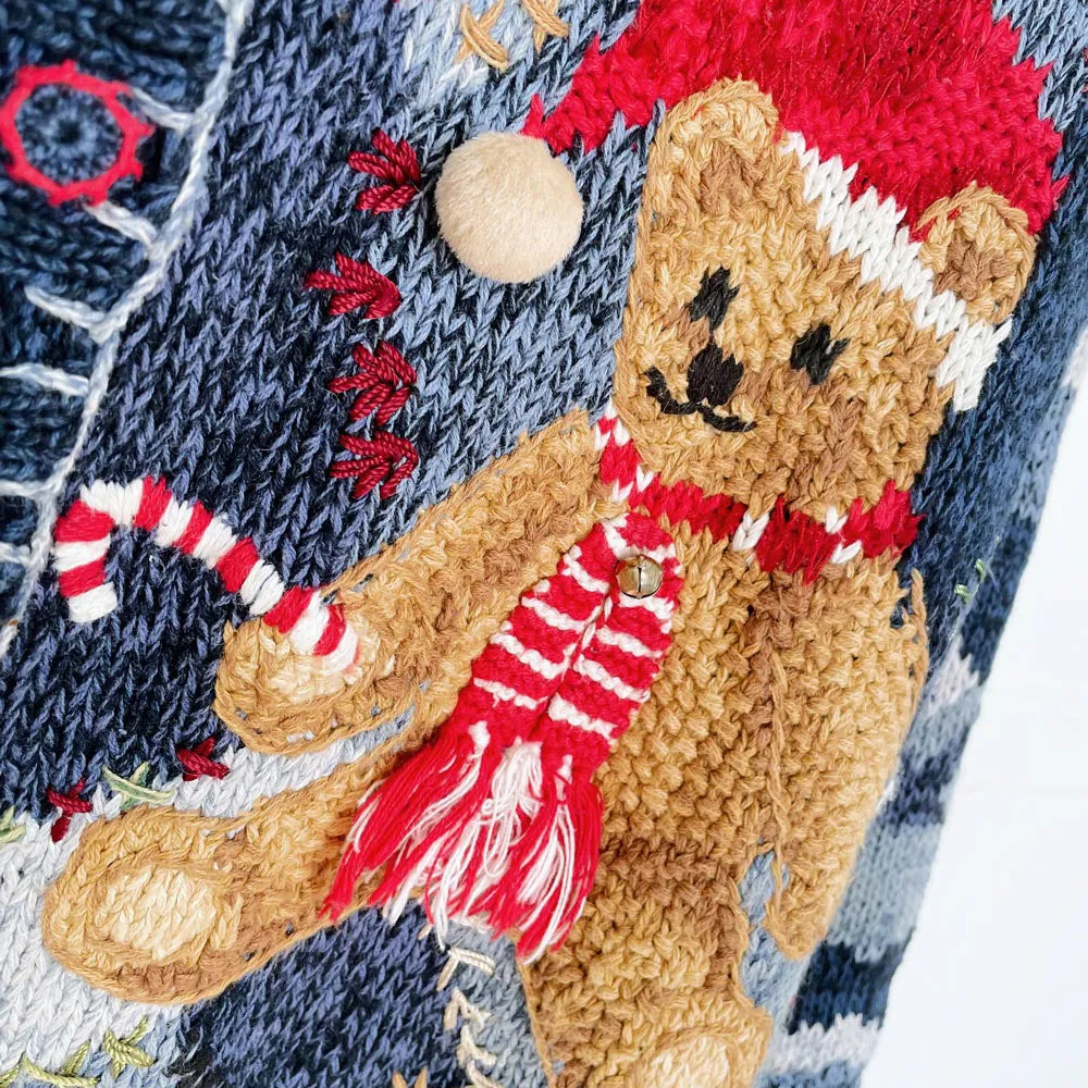 vintage hand-embroidered holiday bear knit cardigan sold by Good Market Thrift Store product image thumbnail 2