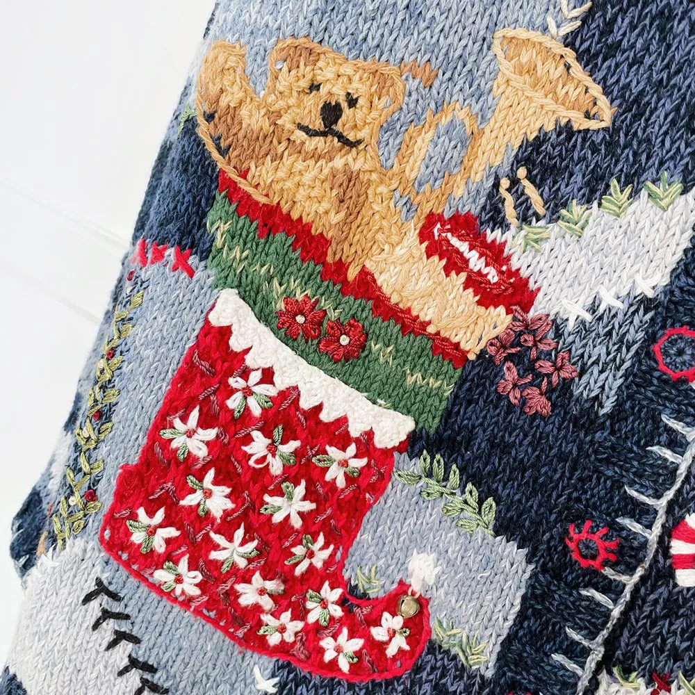 vintage hand-embroidered holiday bear knit cardigan sold by Good Market Thrift Store product image thumbnail 3