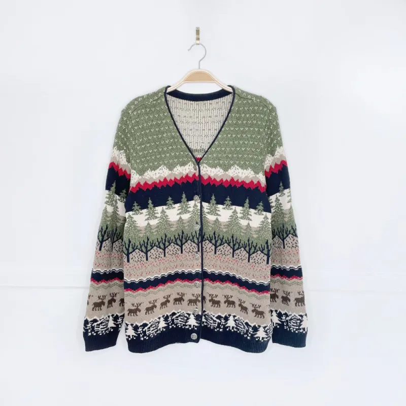 vintage moose + cabin scenery knit cardigan sold by Good Market Thrift Store