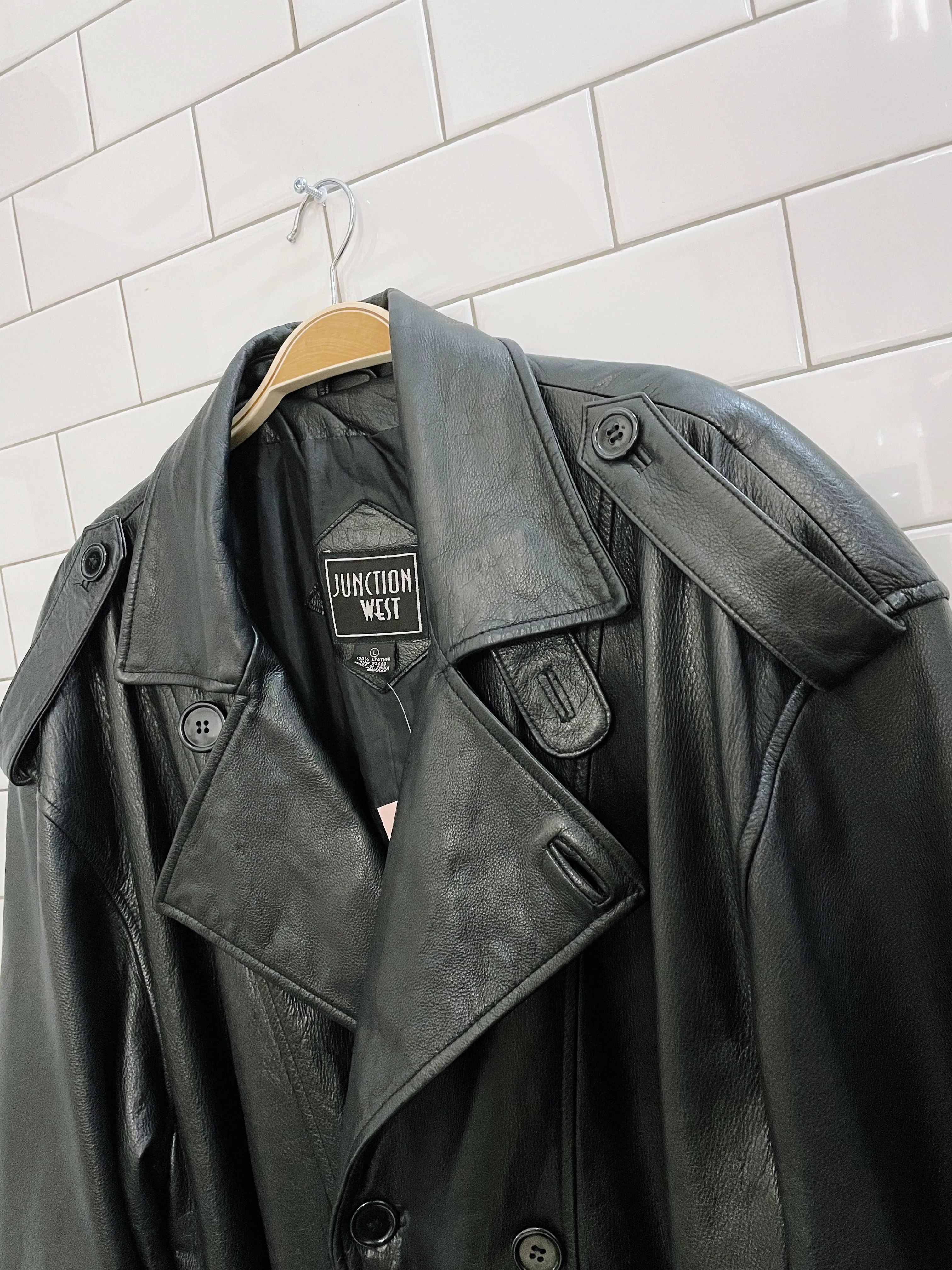 vintage junction west leather trench coat sold by Good Market Thrift Store product image thumbnail 2