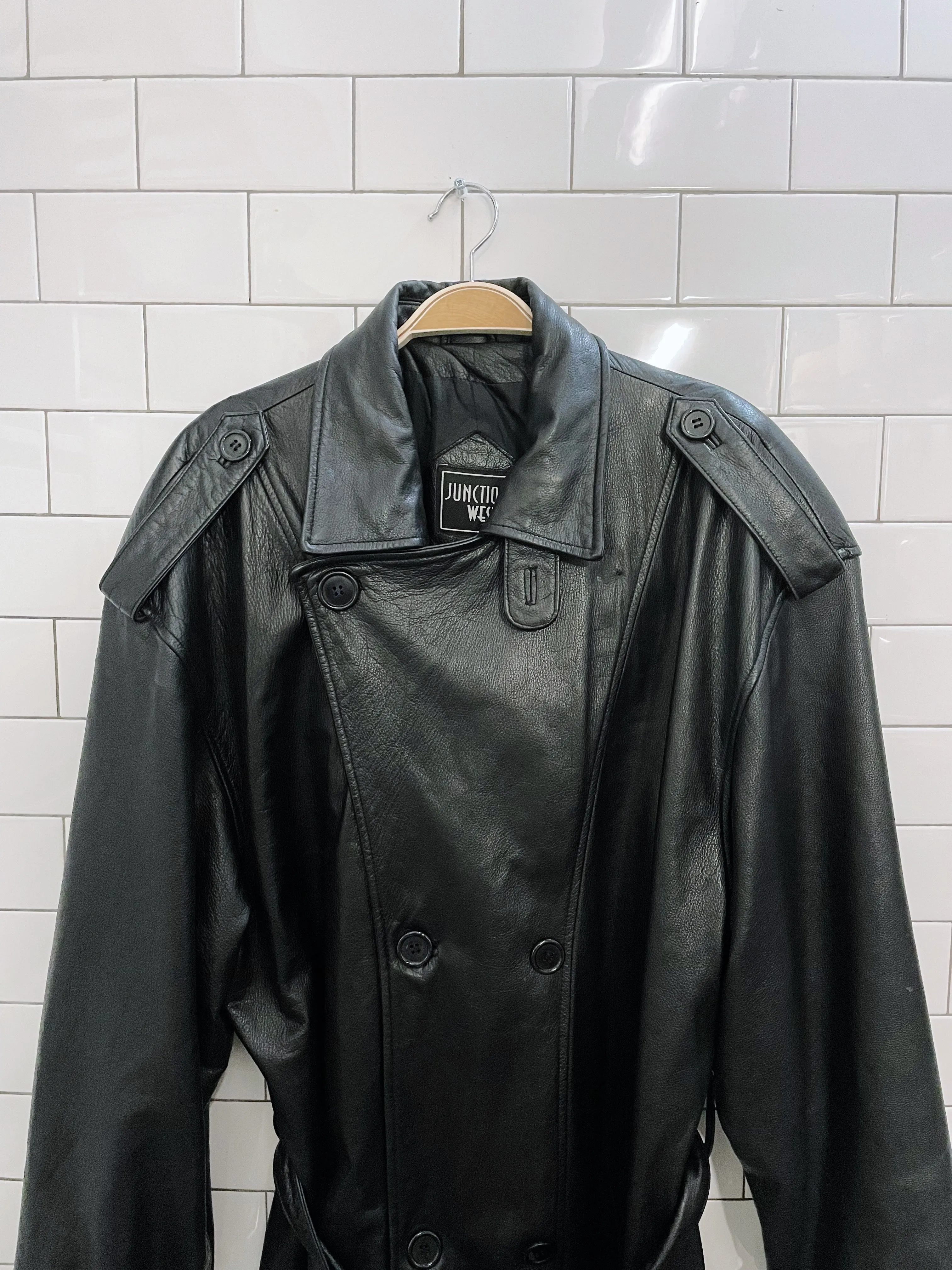 vintage junction west leather trench coat sold by Good Market Thrift Store product image thumbnail 5