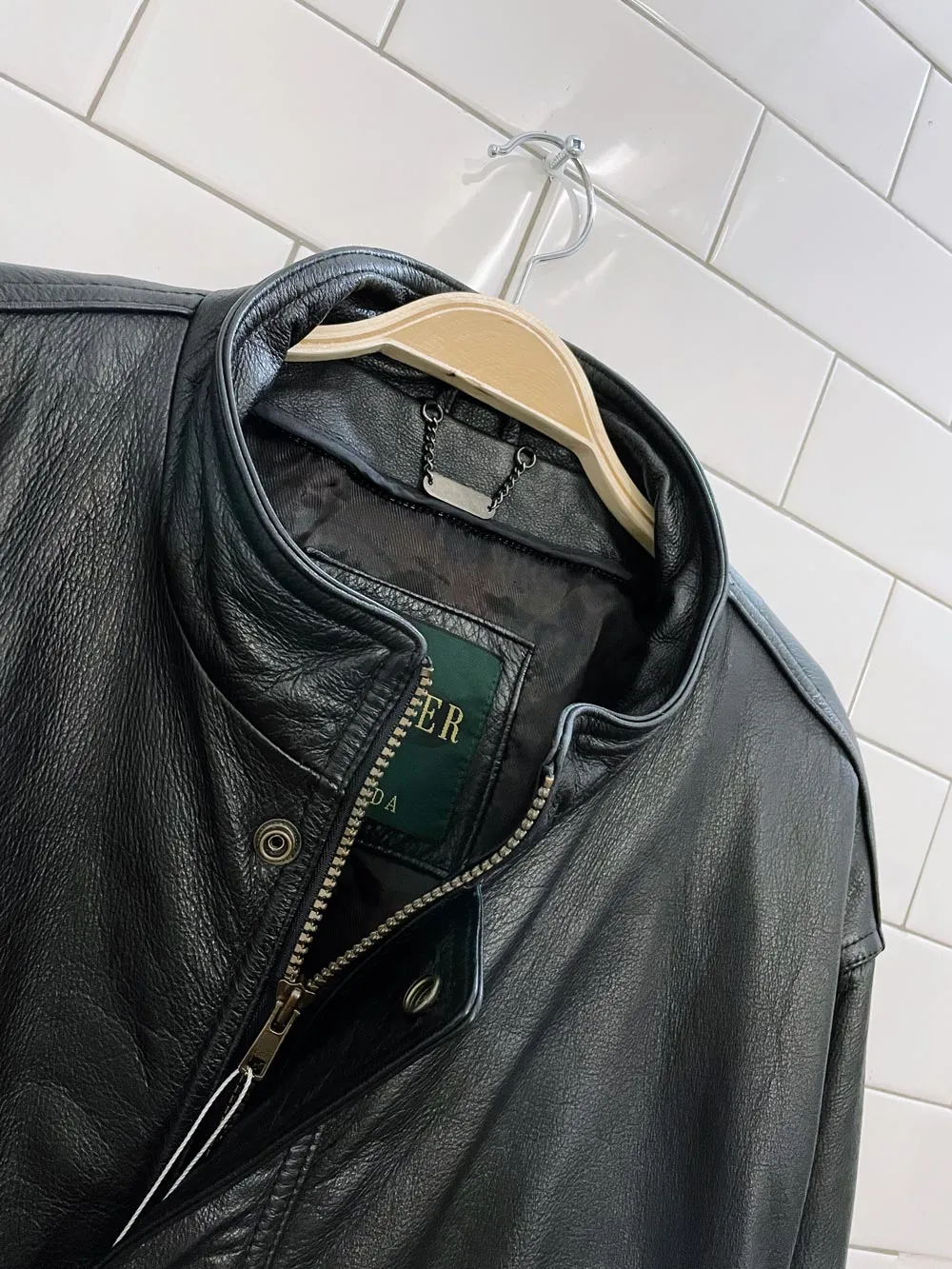 vintage danier heavy leather bomber jacket sold by Good Market Thrift Store product image thumbnail 2