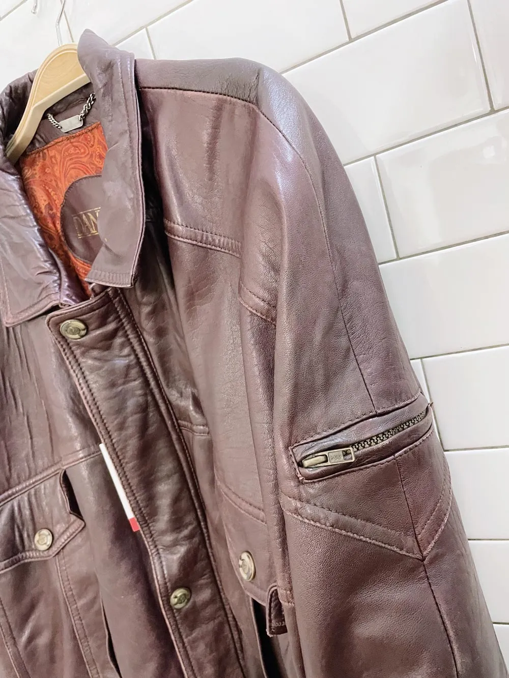 vintage 80s danier butter leather bomber jacket sold by Good Market Thrift Store product image thumbnail 4
