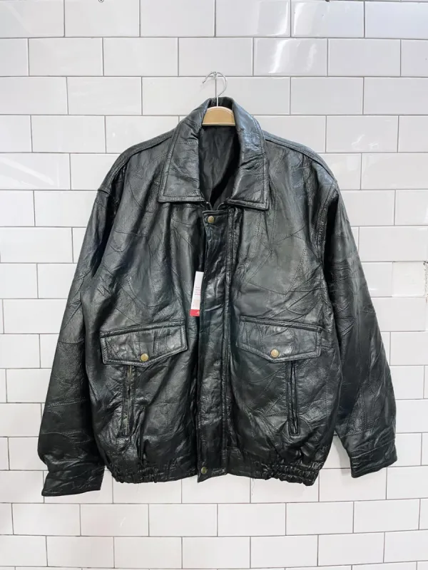 vintage patchwork leather bomber jacket sold by Good Market Thrift Store