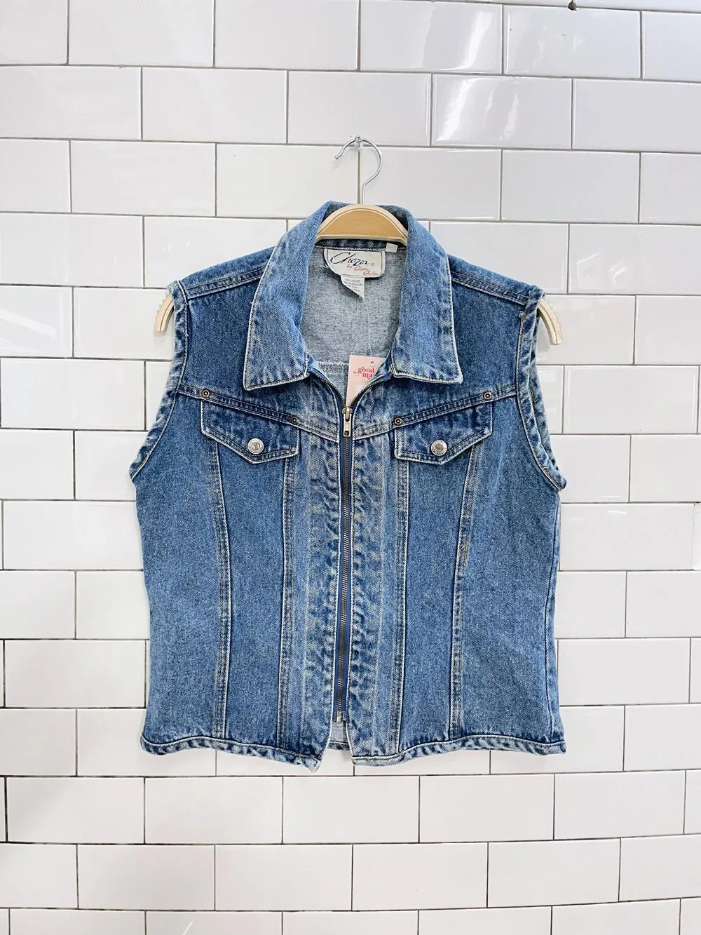 vintage 90s chazzz zip denim vest sold by Good Market Thrift Store