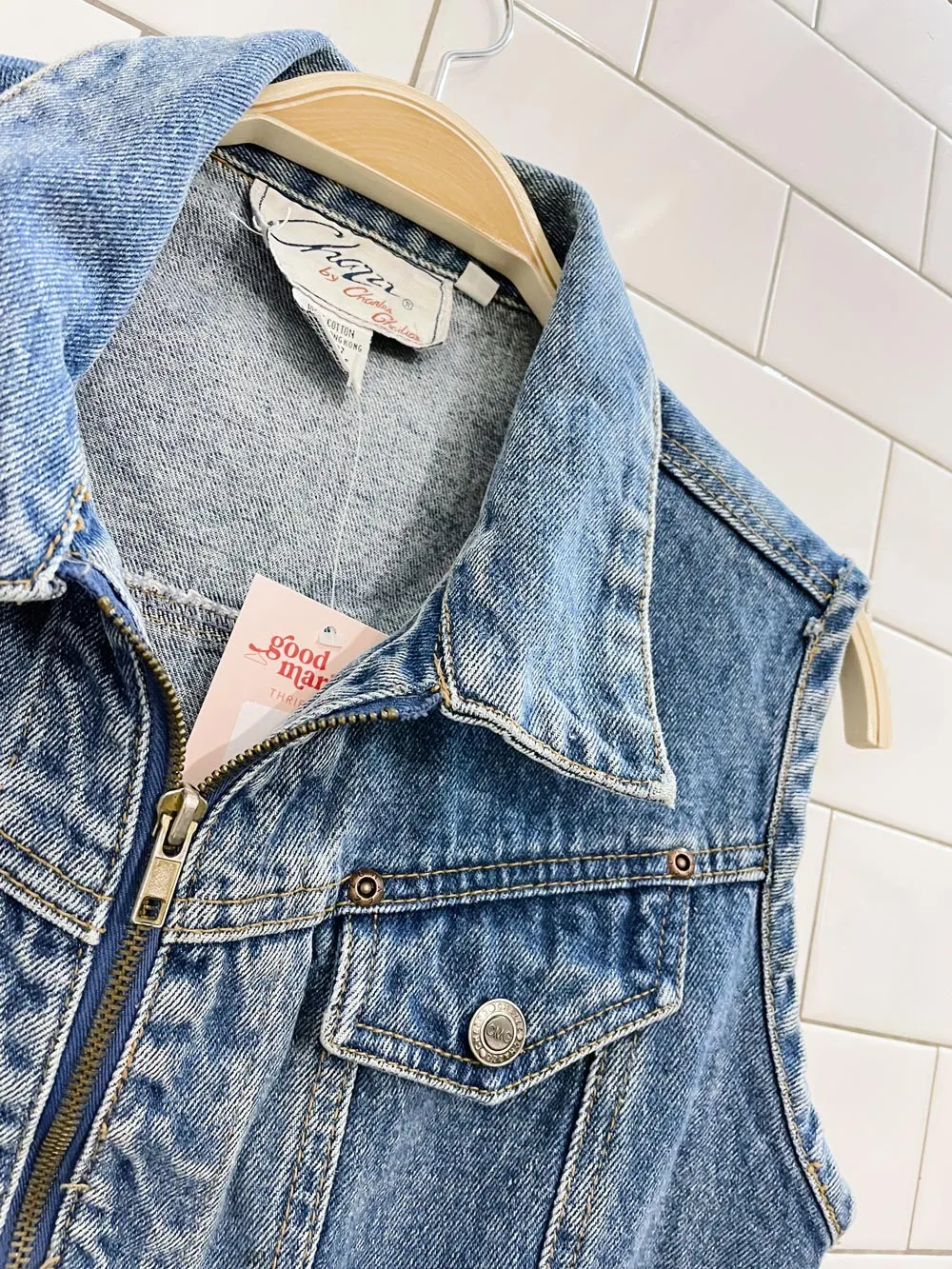 vintage 90s chazzz zip denim vest sold by Good Market Thrift Store product image thumbnail 2