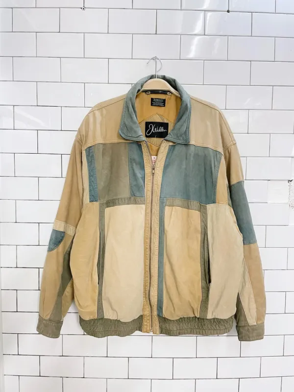 vintage j walden patchwork nubuck leather bomber jacket sold by Good Market Thrift Store