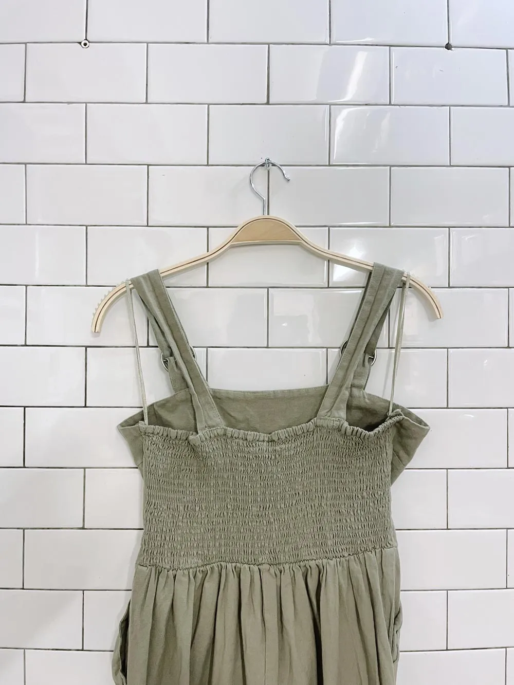 japna sage linen-blend overalls sold by Good Market Thrift Store product image thumbnail 2