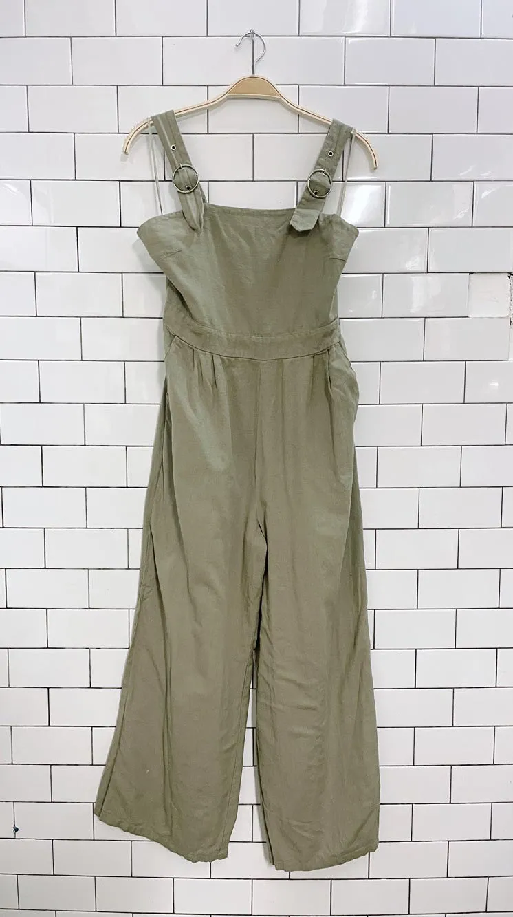 japna sage linen-blend overalls sold by Good Market Thrift Store product image thumbnail 3