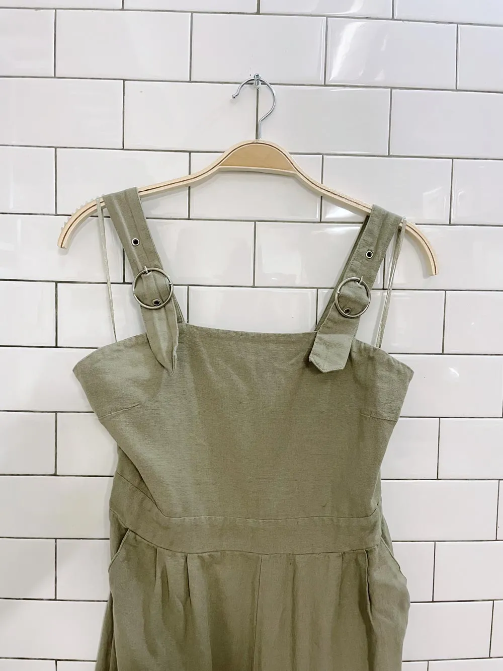 japna sage linen-blend overalls sold by Good Market Thrift Store