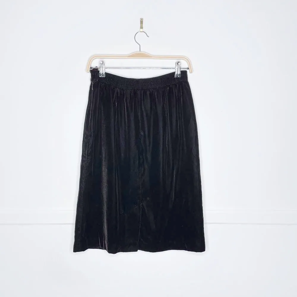 vintage tan f jay velvet knee length skirt sold by Good Market Thrift Store product image thumbnail 3