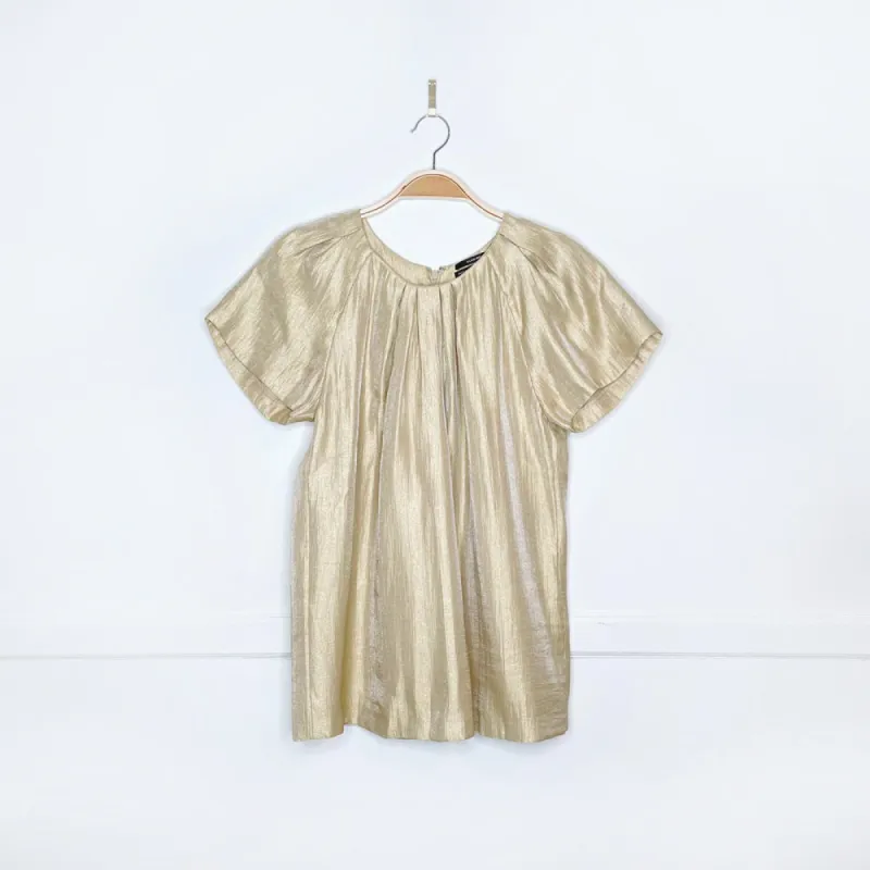 club monaco gold pleated ss blouse sold by Good Market Thrift Store