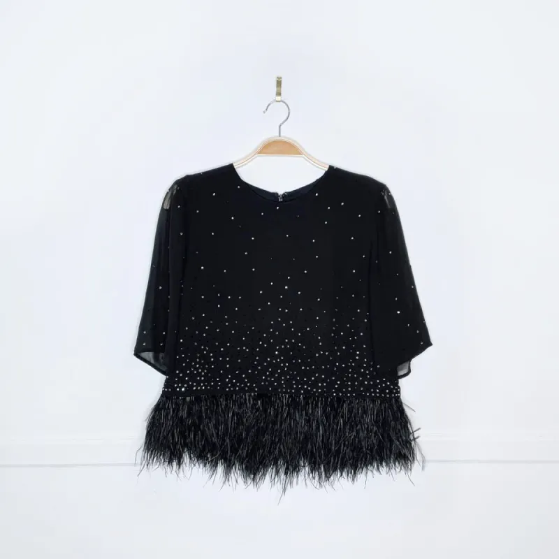 french connection ostrich feather trim blouse sold by Good Market Thrift Store