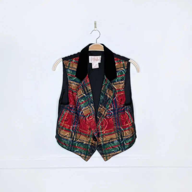 vintage VIPetites velvet collar plaid holiday vest sold by Good Market Thrift Store