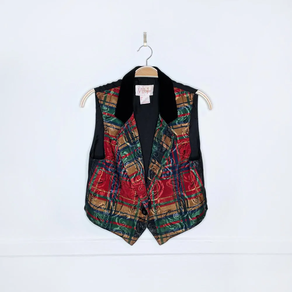 vintage VIPetites velvet collar plaid holiday vest sold by Good Market Thrift Store