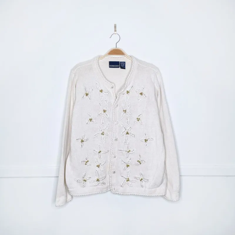 vintage donn kenny white ivy knit cardigan sold by Good Market Thrift Store