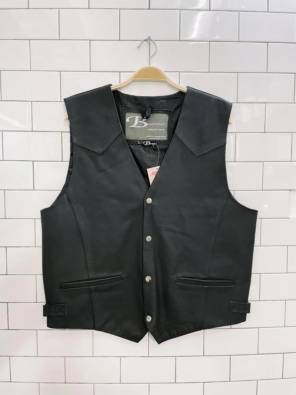 vintage brubaker leather biker vest sold by Good Market Thrift Store