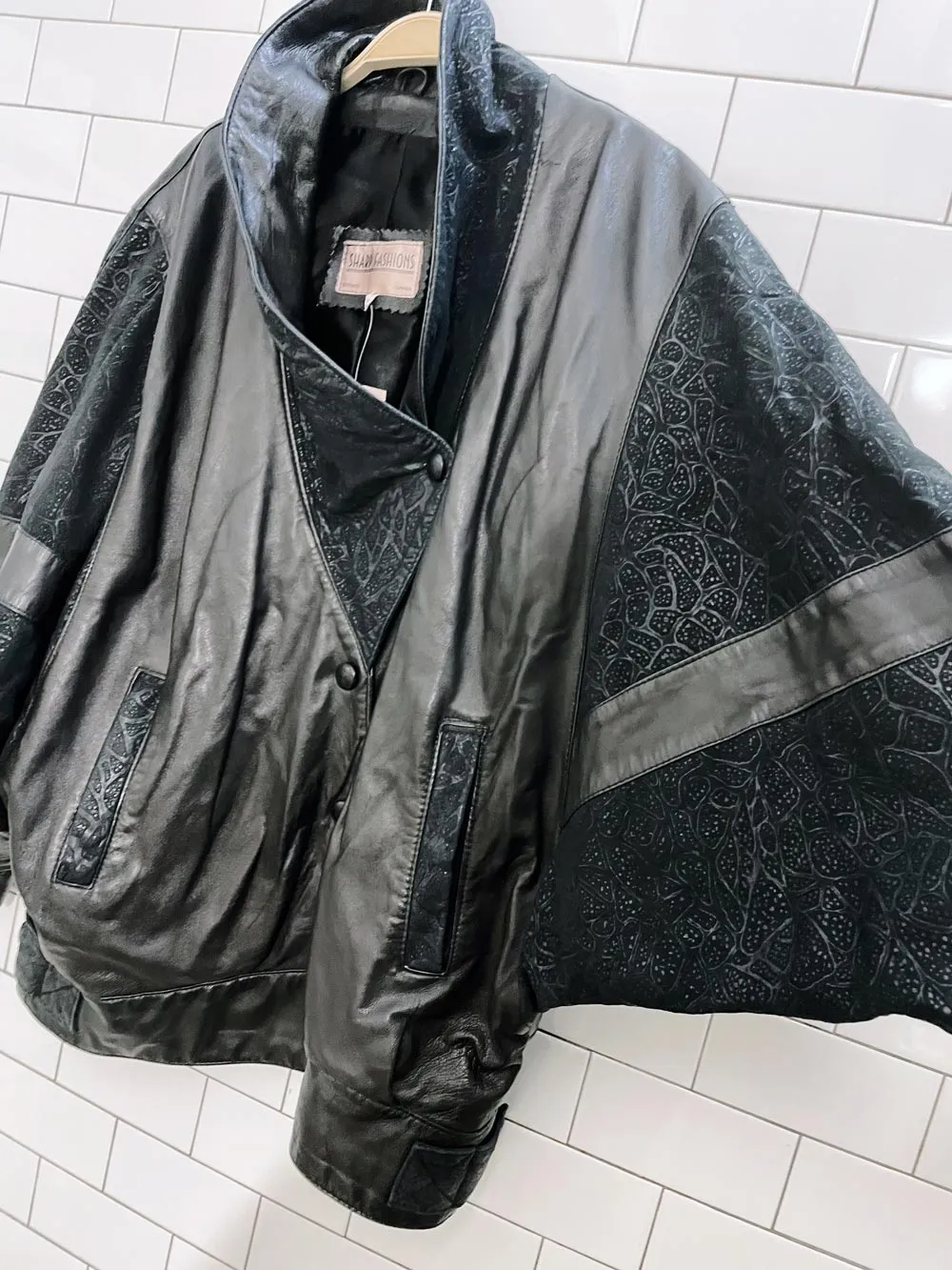 vintage 80s batwing butter leather jacket sold by Good Market Thrift Store product image thumbnail 2