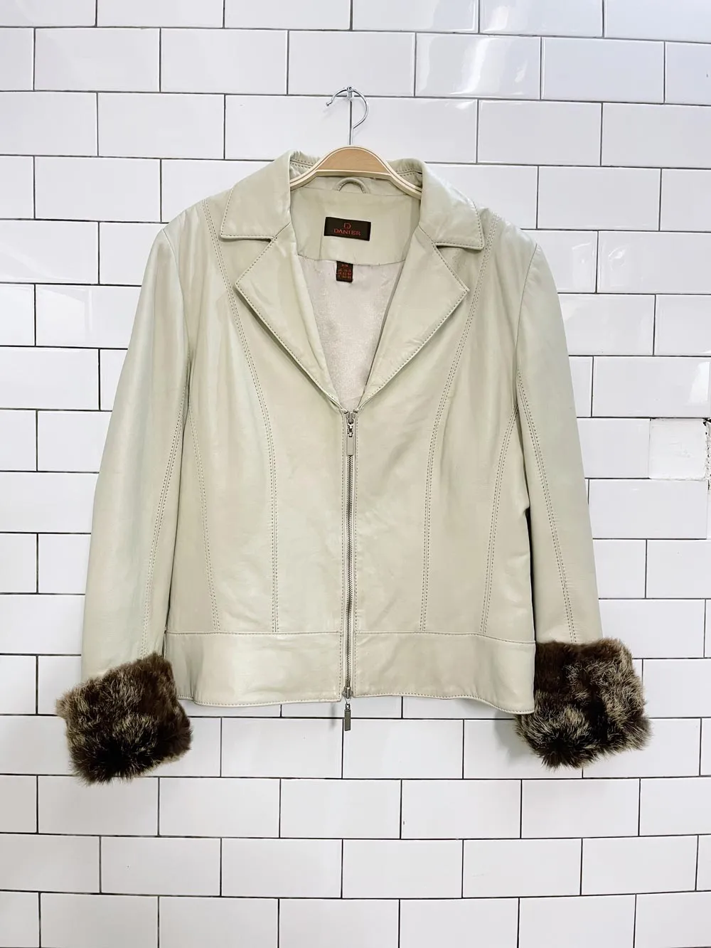 vintage 00s danier rabbit cuff leather jacket sold by Good Market Thrift Store