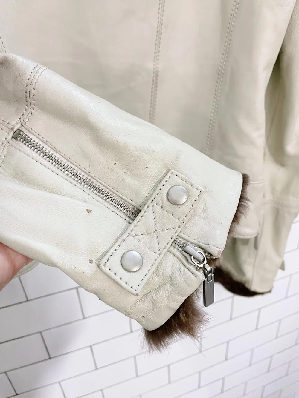 vintage 00s danier rabbit cuff leather jacket sold by Good Market Thrift Store product image thumbnail 4