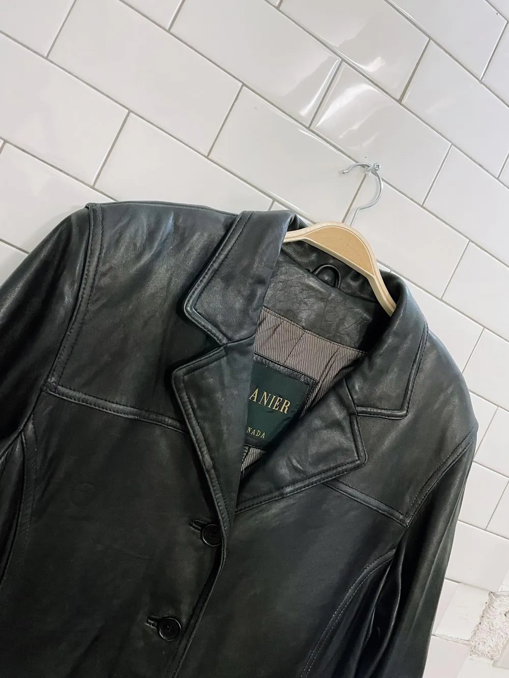 vintage 00s danier minimal leather jacket sold by Good Market Thrift Store product image thumbnail 2