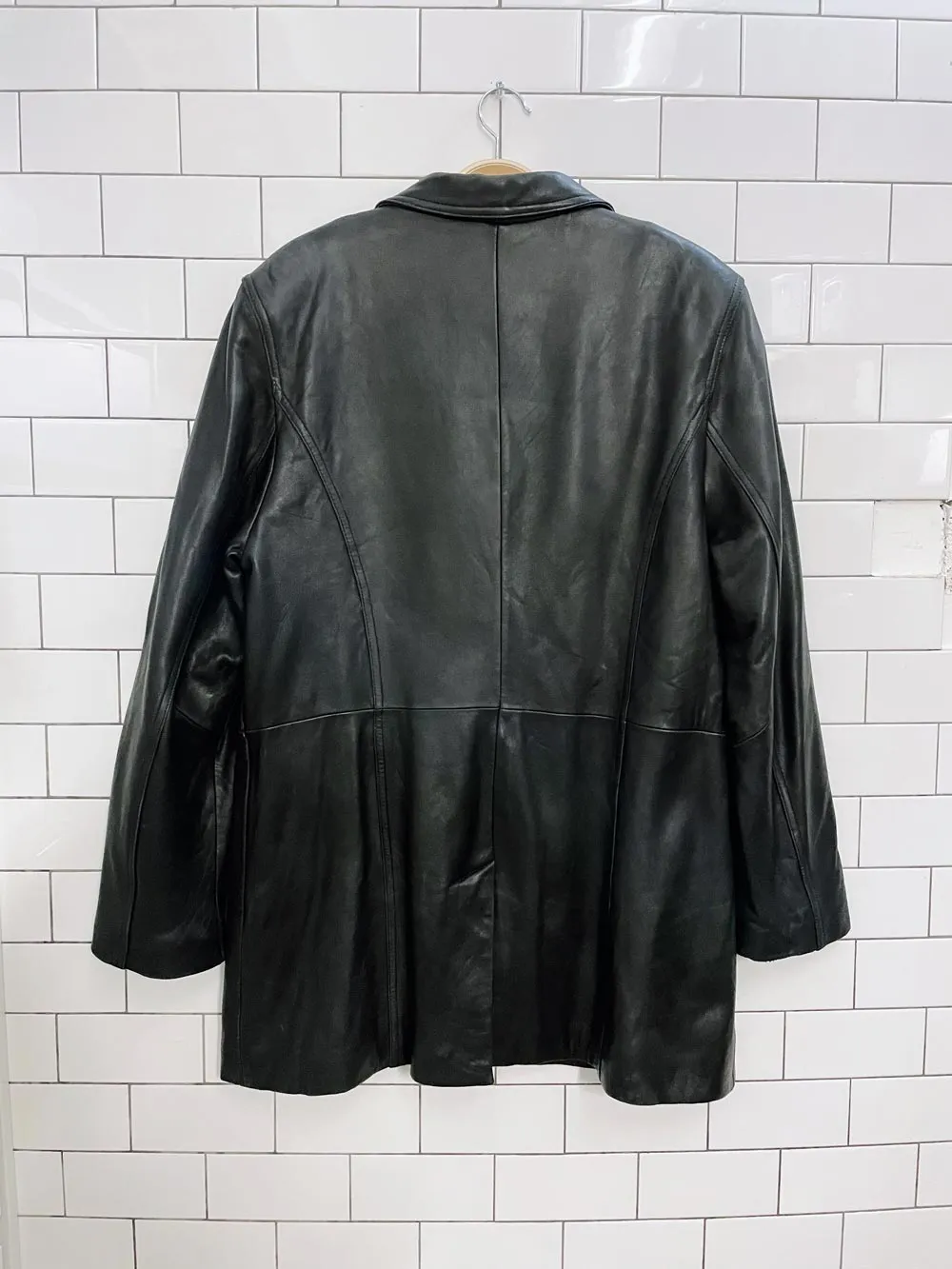 vintage 00s danier minimal leather jacket sold by Good Market Thrift Store product image thumbnail 3