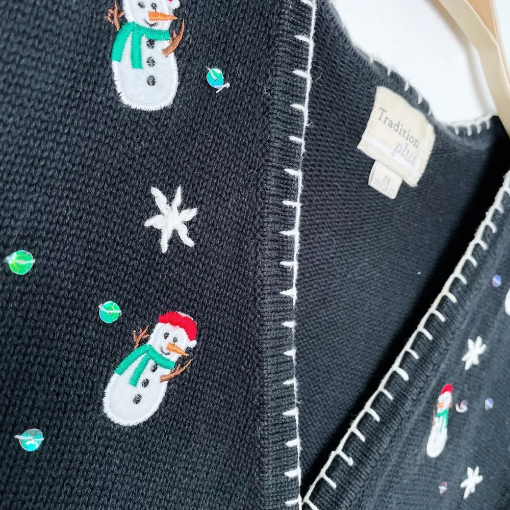 vintage 00s tradition plus blanket stitch snowman knit vest sold by Good Market Thrift Store product image thumbnail 2