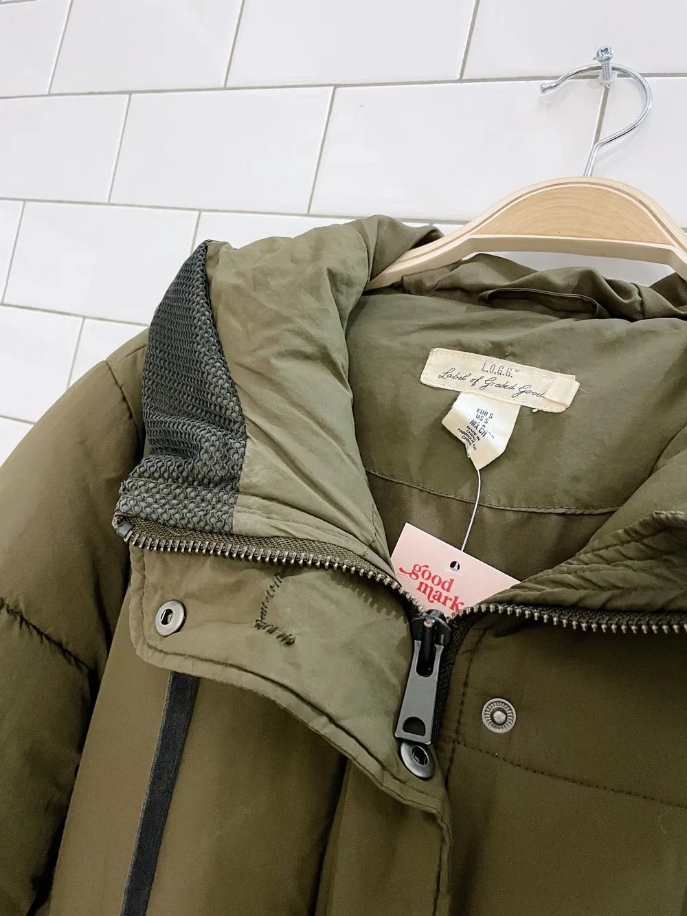 h&m logg khaki long hooded parka sold by Good Market Thrift Store product image thumbnail 2