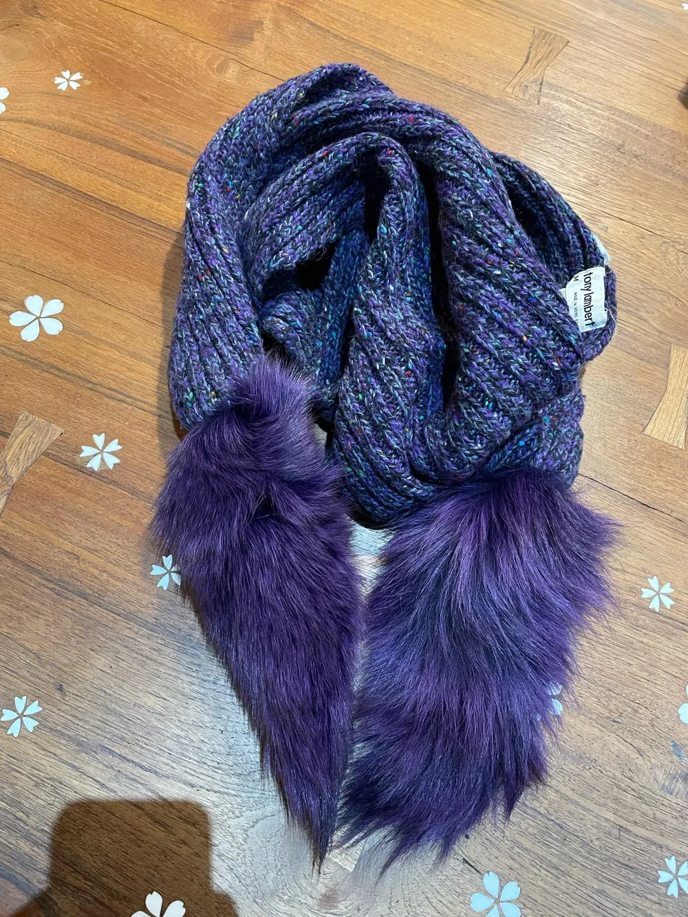 vintage tony lambert wool-blend fox trim scarf sold by Good Market Thrift Store