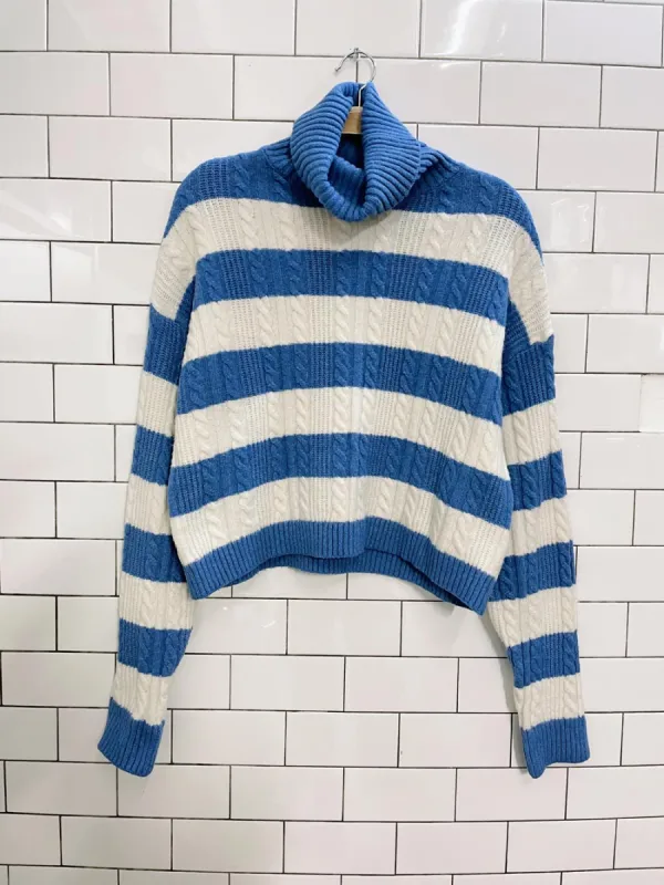 pink rose cable knit chunky stripe knit turtleneck sold by Good Market Thrift Store