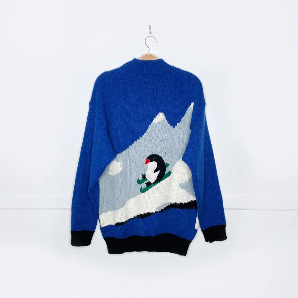 vintage snazzle skiing penguin wool-blend knit sweater sold by Good Market Thrift Store product image thumbnail 3