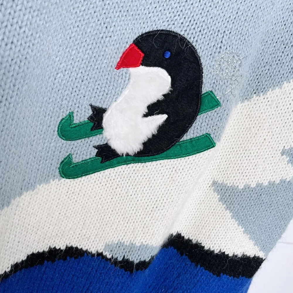 vintage snazzle skiing penguin wool-blend knit sweater sold by Good Market Thrift Store product image thumbnail 2