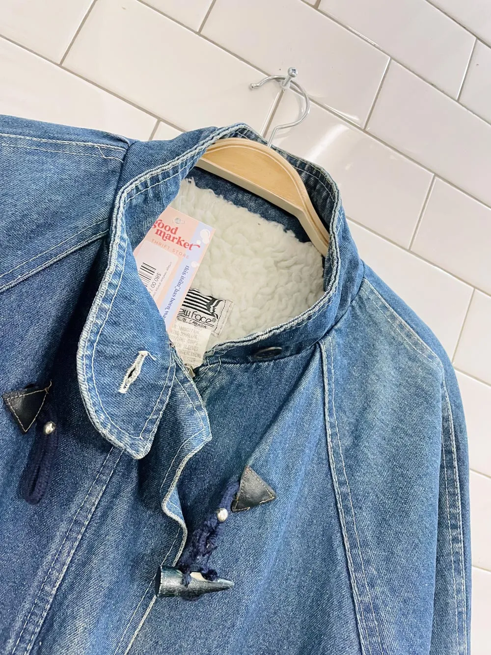 vintage newface sherpa lined denim bomber jacket sold by Good Market Thrift Store product image thumbnail 2