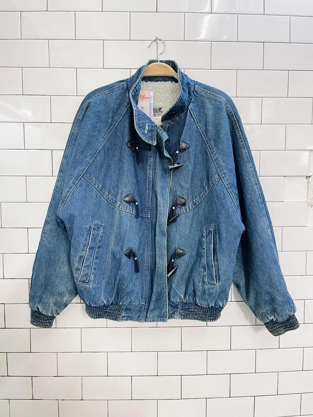 vintage newface sherpa lined denim bomber jacket sold by Good Market Thrift Store