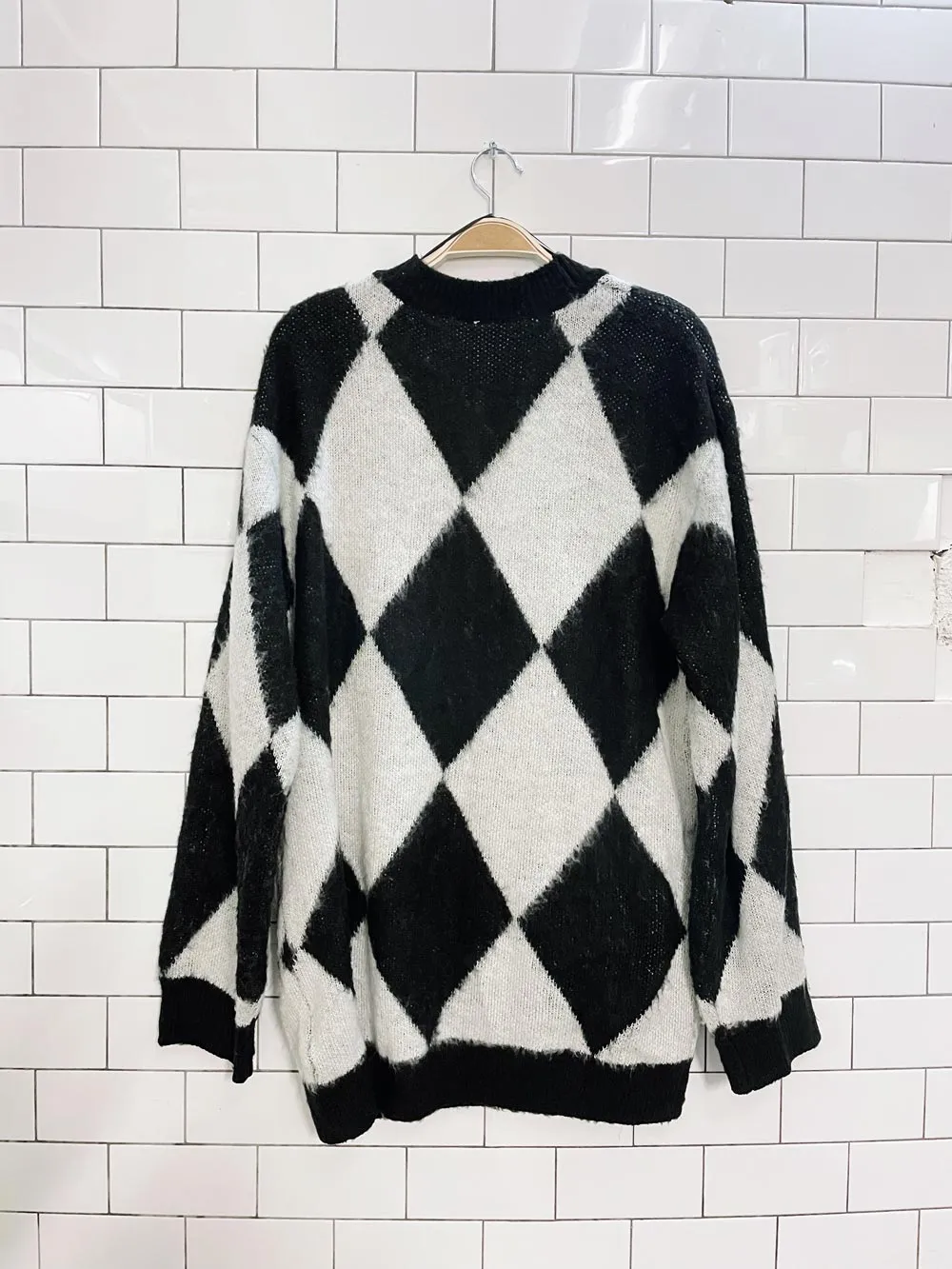 h&m oversized argyle knit cardigan sold by Good Market Thrift Store product image thumbnail 4