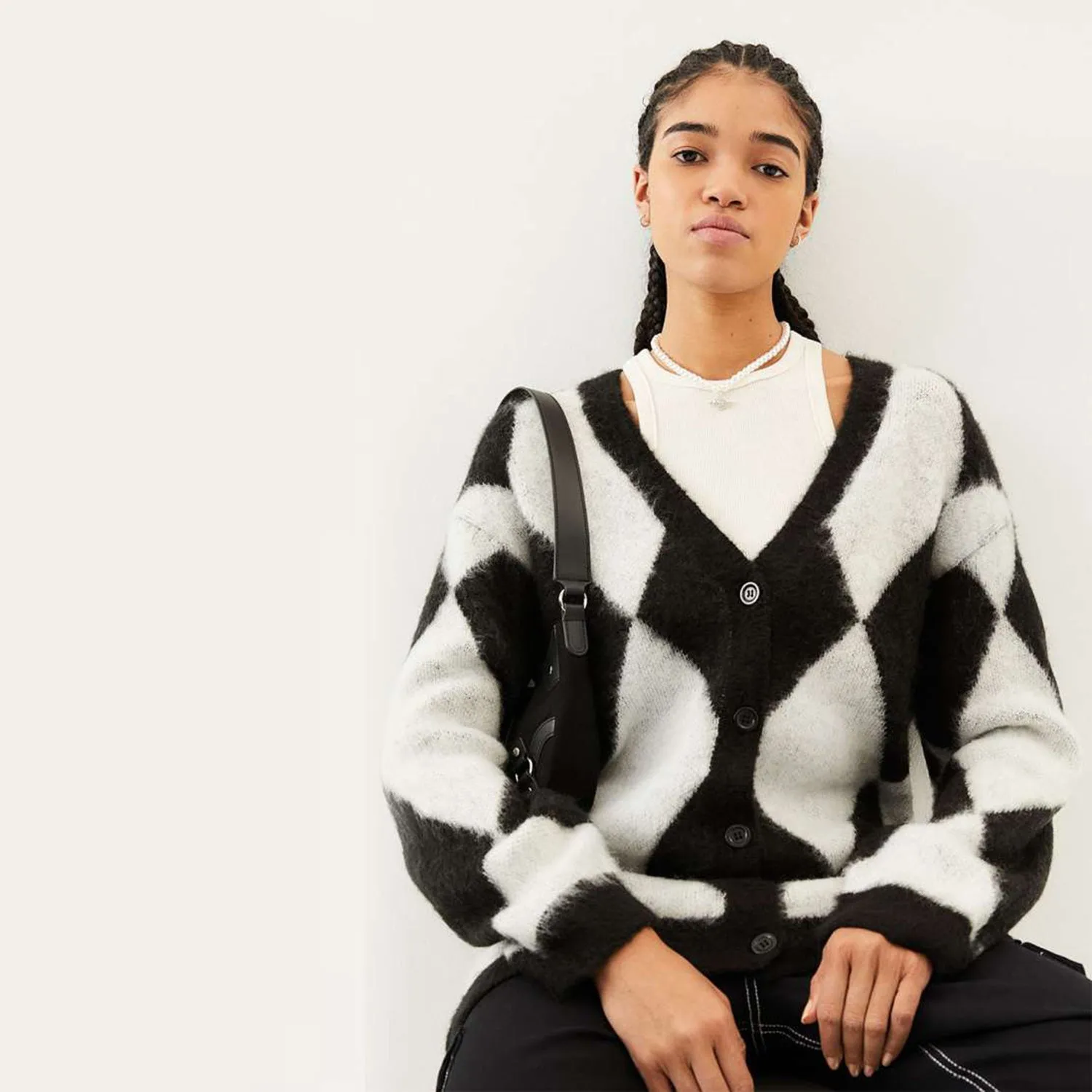 h&m oversized argyle knit cardigan sold by Good Market Thrift Store