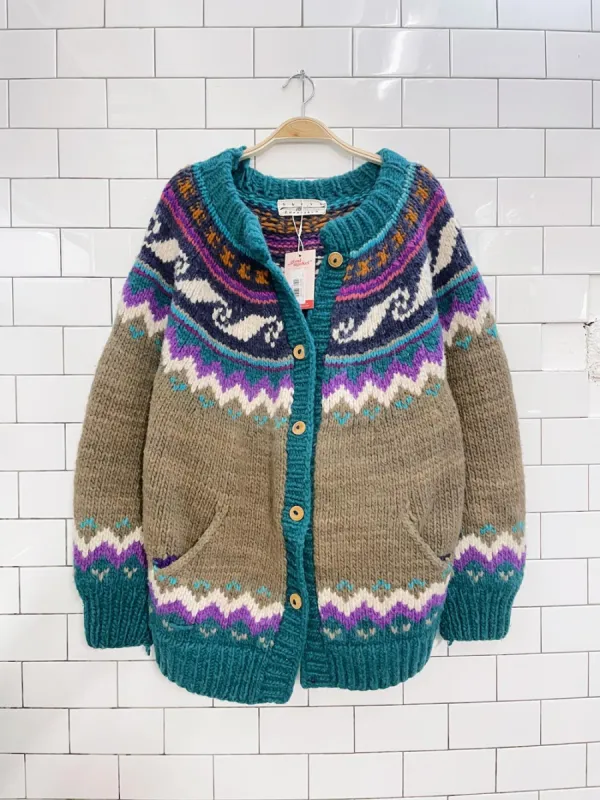 vintage nueva 100% wool chunky cardigan jacket sold by Good Market Thrift Store