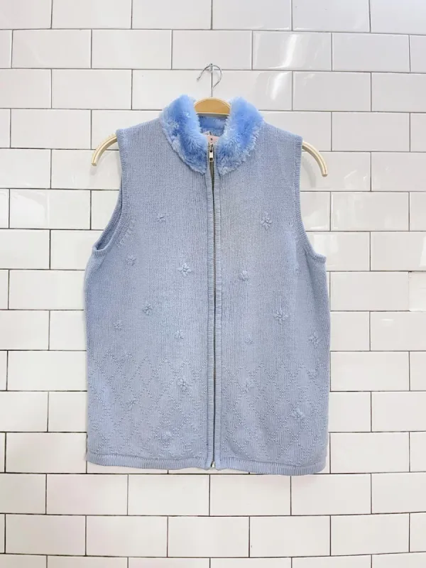 vintage 00s NR faux fur collar knit vest sold by Good Market Thrift Store