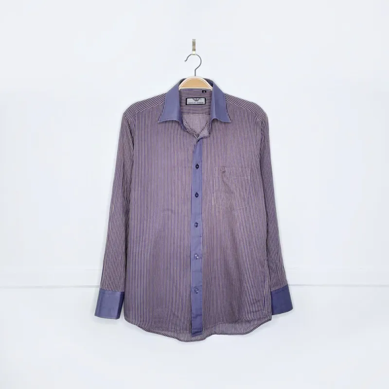 vintage giorgio armani contrast collar + cuffs striped shirt sold by Good Market Thrift Store