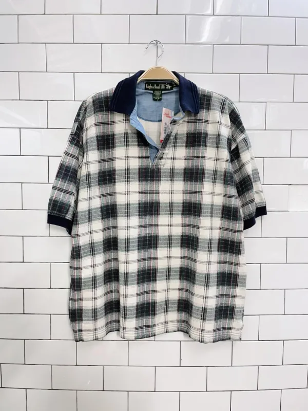vintage knights OTRT plaid knit trim polo sold by Good Market Thrift Store