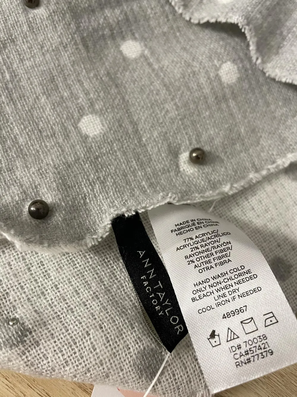 ann taylor pearl beads soft polka dot scarf sold by Good Market Thrift Store product image thumbnail 2