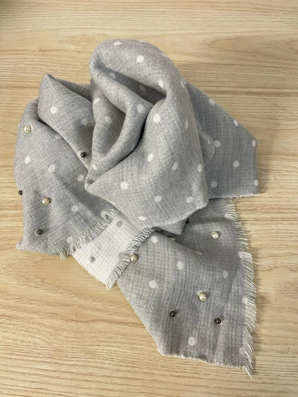 ann taylor pearl beads soft polka dot scarf sold by Good Market Thrift Store