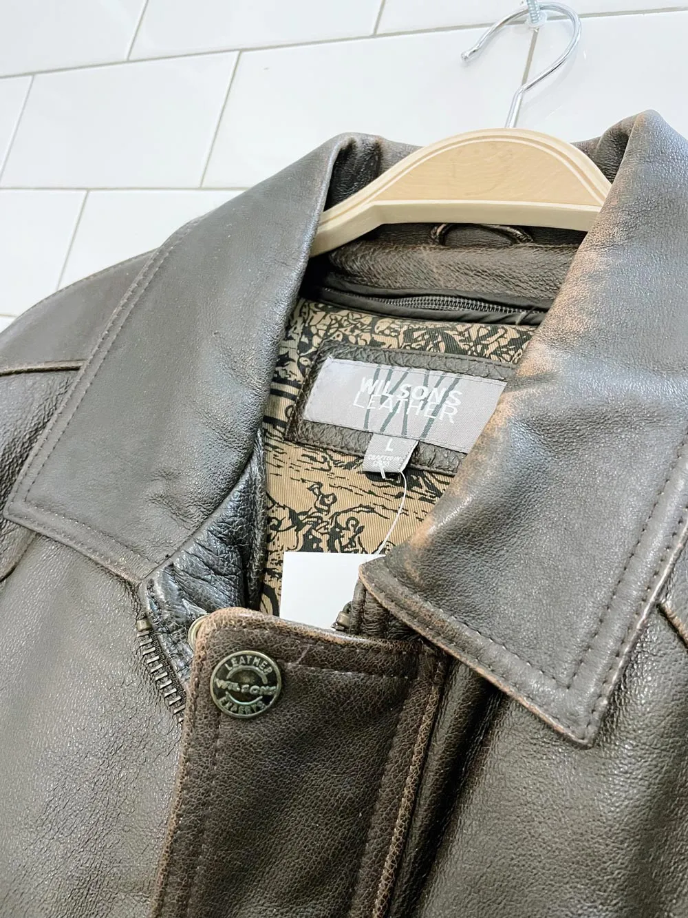 vintage wilsons heavy leather lined bomber jacket sold by Good Market Thrift Store product image thumbnail 2