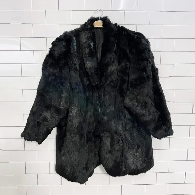 vintage 80s power shoulder rabbit fur coat sold by Good Market Thrift Store