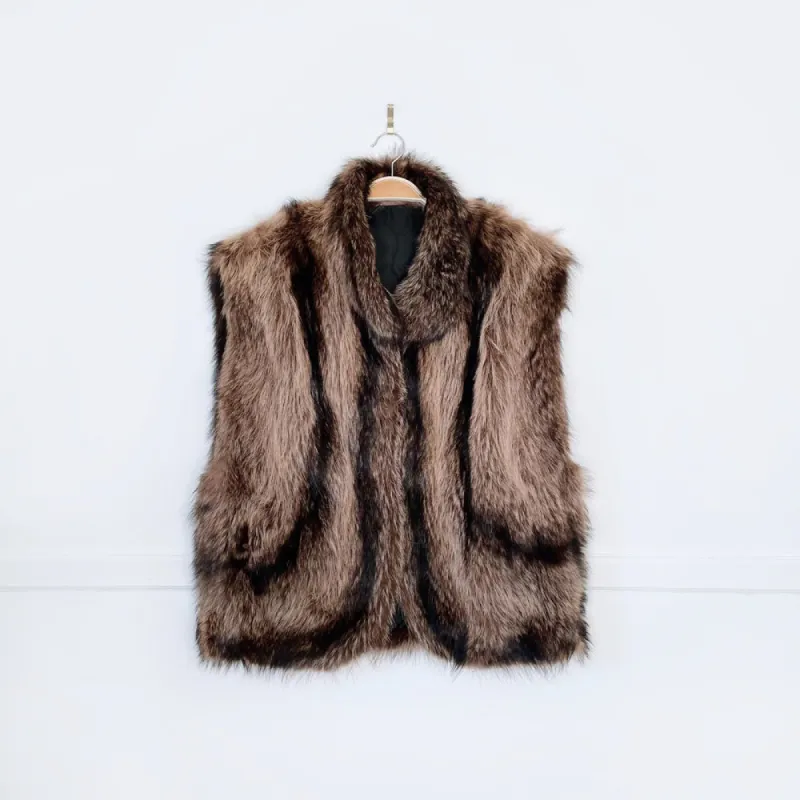 vintage lush beaver fur curved line vest sold by Good Market Thrift Store