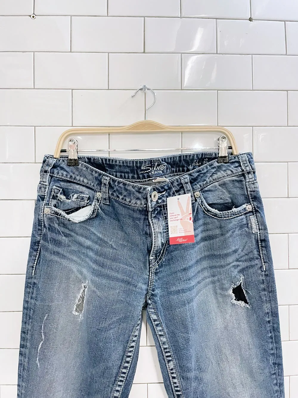 y2k silver low rise aiko bootcut jeans sold by Good Market Thrift Store product image thumbnail 2
