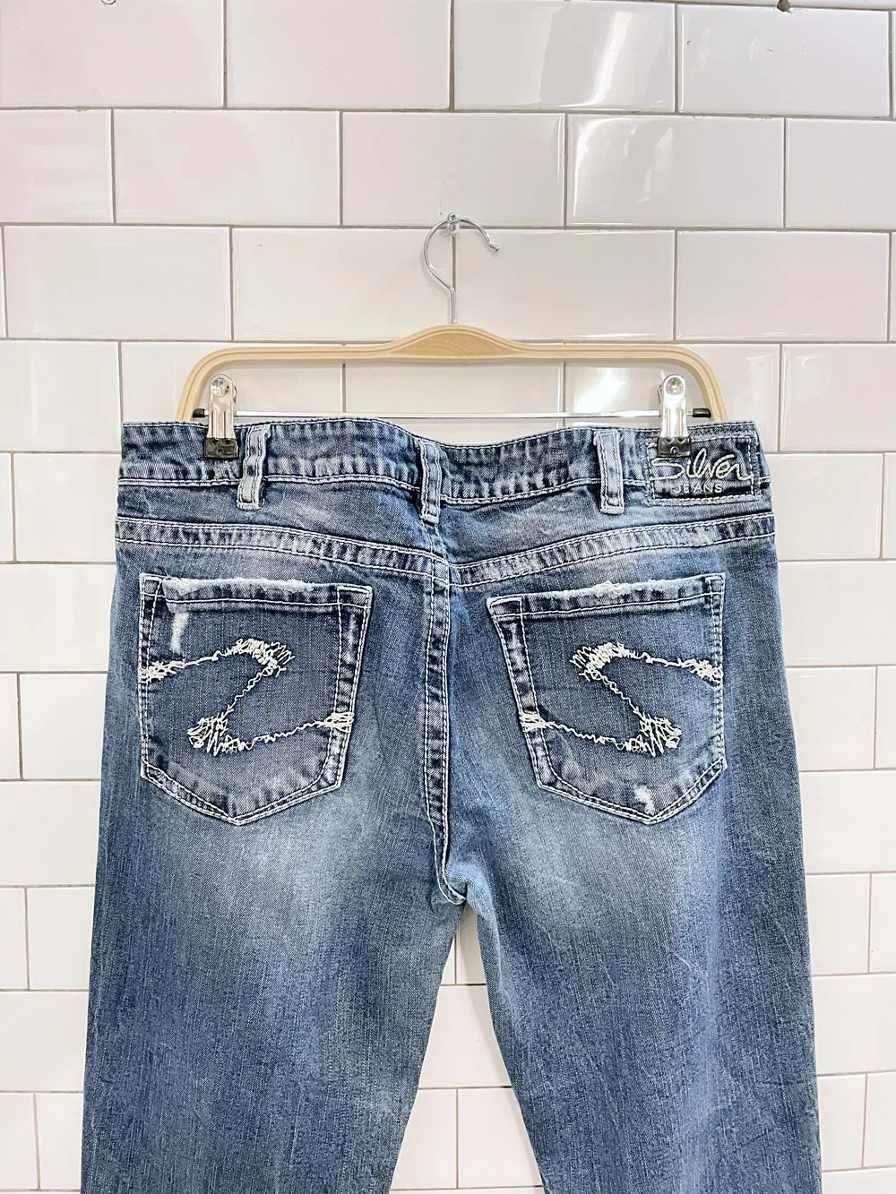y2k silver low rise aiko bootcut jeans sold by Good Market Thrift Store